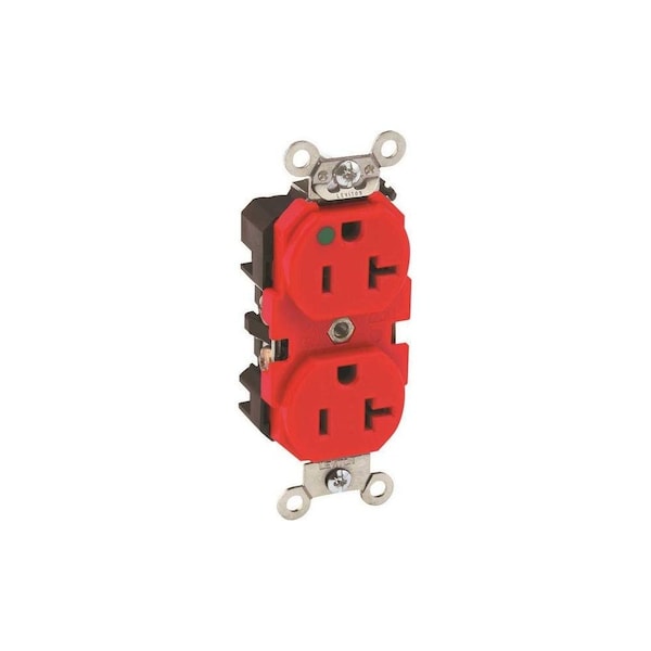 Leviton 20A 125V Duplex Outlet, Hospital Grade, NEMA 5-20R, 2-Pole, Self-Grounding - Red 8300-HR - main