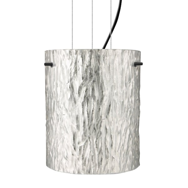 Besa Lighting Besa Tamburo 8 Cable Pendant, Stone Silver Foil, Black Finish, 1x 11W LED 1KG-4006SS-LED-BK - main