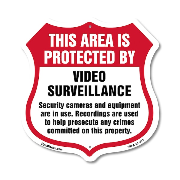 Signmission Video Surveillance Shield Sign This Area, 12 Inch X 12 Inch, Aluminum Metal Sign SHI-A-12-473 - main