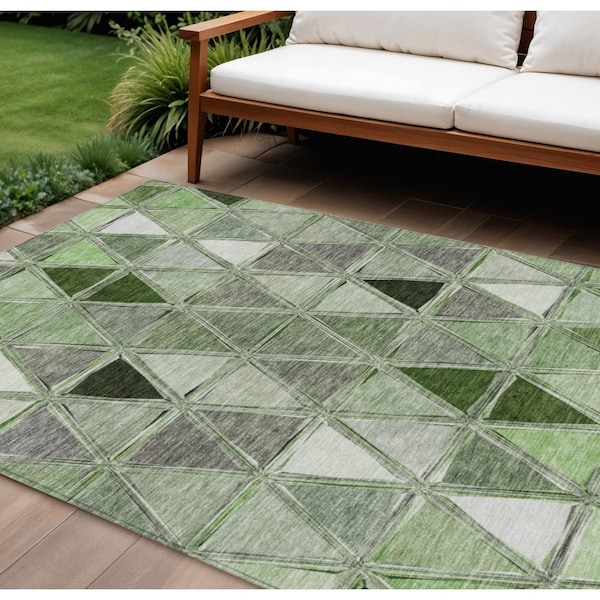 Homeroots 10' X 14' Green And Fern Green Geometric Washable Indoor Outdoor Area Rug 583015 - main