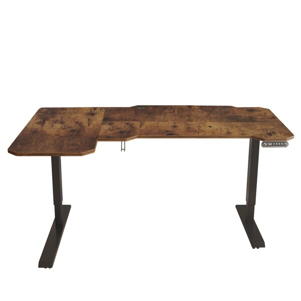 Homeroots 59" Adjustable Brown and Black L Shape Computer Desk 528669 - main