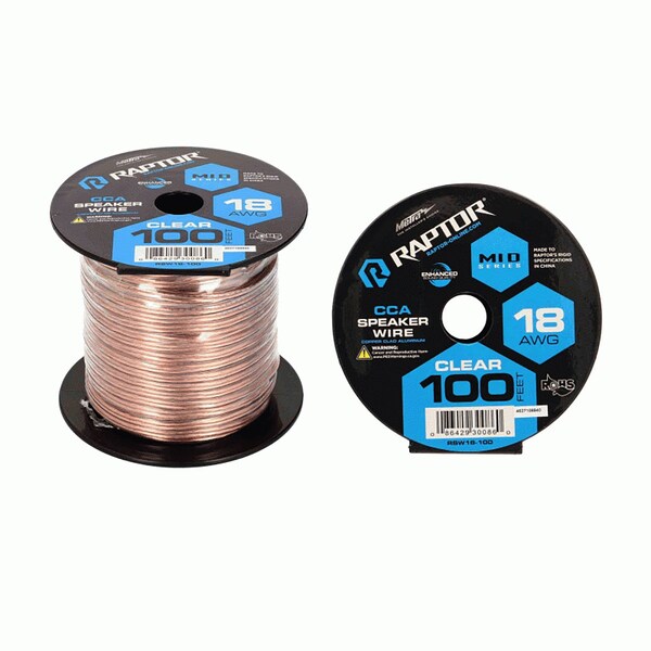 Raptor 100 Feet Audio Stereo Speaker Wire Cable 18-Gauge-Clear RSW18-100 - main