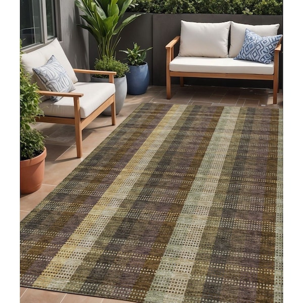 Homeroots 5' X 8' Brown Taupe And Plum Plaid Washable Indoor Outdoor Area Rug 613958 - main