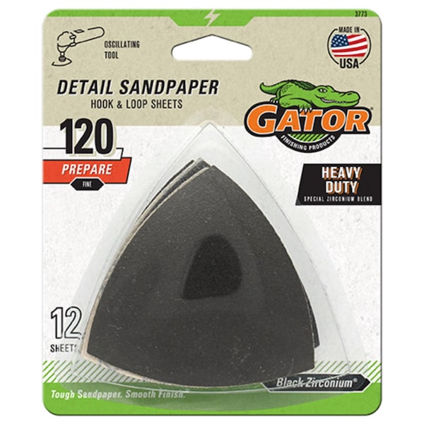 Gator Finishing Oscillating Hook & Loop Detail Sandpaper, 120 Grit, 12PK 3773 - main