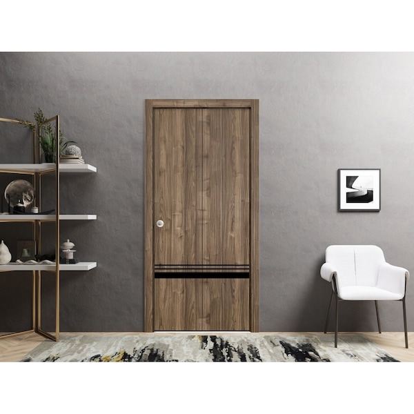 Sartodoors Sliding Closet Bi-fold Doors, Planum 0012 Walnut and Aluminum Strips, Sturdy Tracks Moldings Trims PLANUM0012BF-WLN-8496 - main