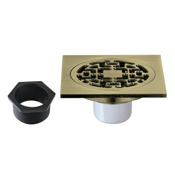 Kingston Brass 4" Brass Square Grid Shower Drain with Flange, Antique Brass BSF4272AB - main