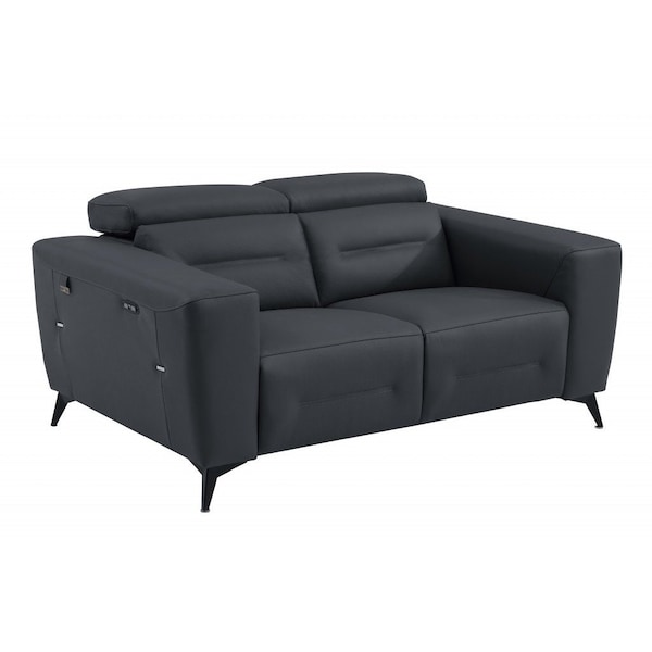 Homeroots 65in Gray And Black Italian Leather Power Reclining Loveseat 482203 - main