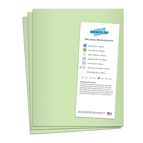 Nanolap PSA Lapping Film, 3 Pc 1 Micron (14,000 Grit), 8-0.5 in x 11 in Microfinishing Fine Sanding Paper 61550N - main