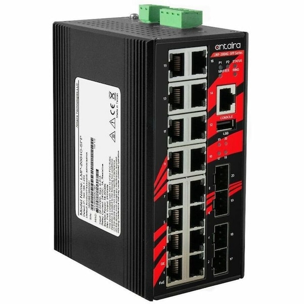 Antaira 20-Port IndustriaL PoE+ Light Layer 3 Managed Ethernet Switch LMP-2004G-SFP-T - main