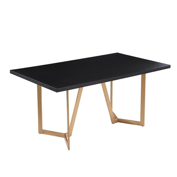 Homeroots 63" Black And Gold Solid Wood And Metal Trestle Base Dining Table 602331 - main
