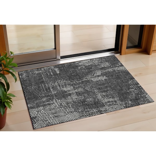 Homeroots 3' X 5' Black And Ivory Geometric Washable Indoor Outdoor Area Rug 594521 - main
