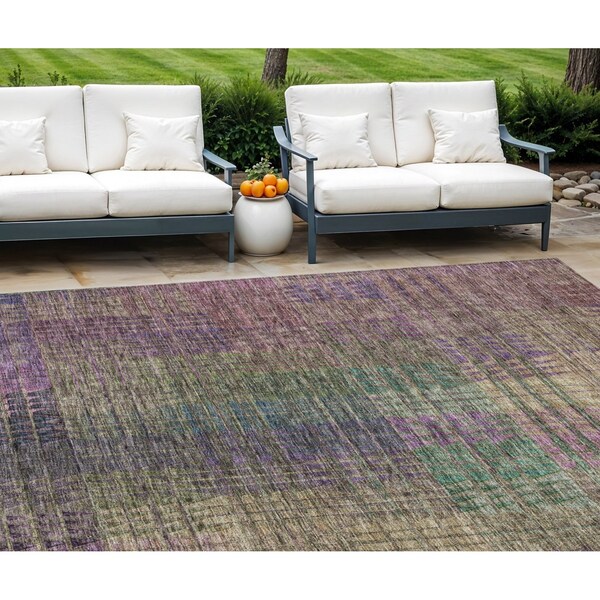Homeroots 10' X 14' Plum Olive Green And Lavender Abstract Washable Indoor Outdoor Area Rug 588437 - main