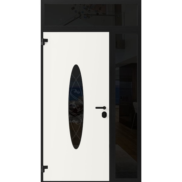 Vdomdoors Front Exterior Prehung Steel Door Ronex1277 Black Enamel Sidelight and Transom Window Sidelite RONEX1277EXD-BLK-W36+14xH80+16-RH-I - main