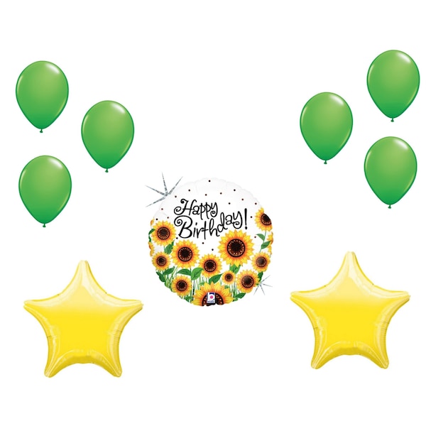 Loonballoon Birthday Theme Balloon Set, 18 inch SUNNY SUNFLOWERS BIRTHDAY, Star Foil and 6x pcs latex 86682-B-U - main