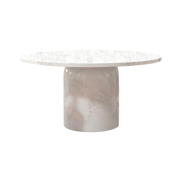 Homeroots 60" Gray and White Marble Pedestal Base Round Top Dining Table 555193 - main