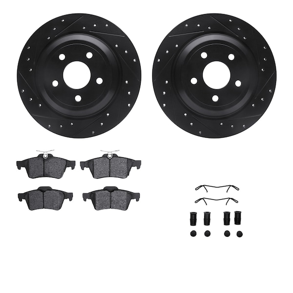 Dynamic Friction Co DFC Rotors-Drilled & Slotted-Black w/ 5000 Advanced Brake Pads Incl Hdw 8512-54181 - main