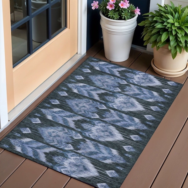 Homeroots 3' X 5' Denim Blue And Sky Blue Southwestern Washable Indoor Outdoor Area Rug 587812 - main