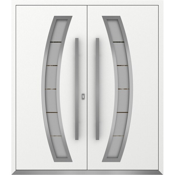 Vdomdoors Metal Double Doors Deux 6500 White Enamel Frosted Glass Entry Modern Painted (W72xH96) Left hand Ou DEUX6500DEXD-BEM-W72xH96-LH-O - main