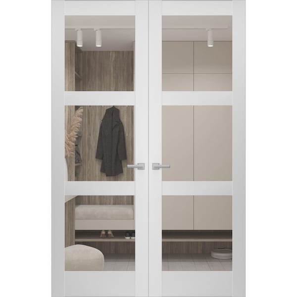 Sartodoors Hidden Double Doors, Lucia 2555 White Silk Concealed Metal Frame 48 x 96 (2* 24x96) Left Inswing LUCIA2555DMF-WS-48x96-LH-I - main