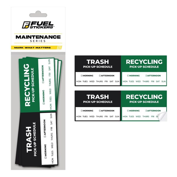 Fuel Stickers Trash Pick Up Reminder Sticker - Reminds Trash Collection Day, Outdoor Rated, 6in x 2in, 2PK 6X2TRASH-PICKUP-REM - main