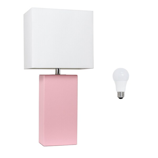 Homeroots 21" Pink Faux Leather Table Lamp LED With White Shade 643017 - main