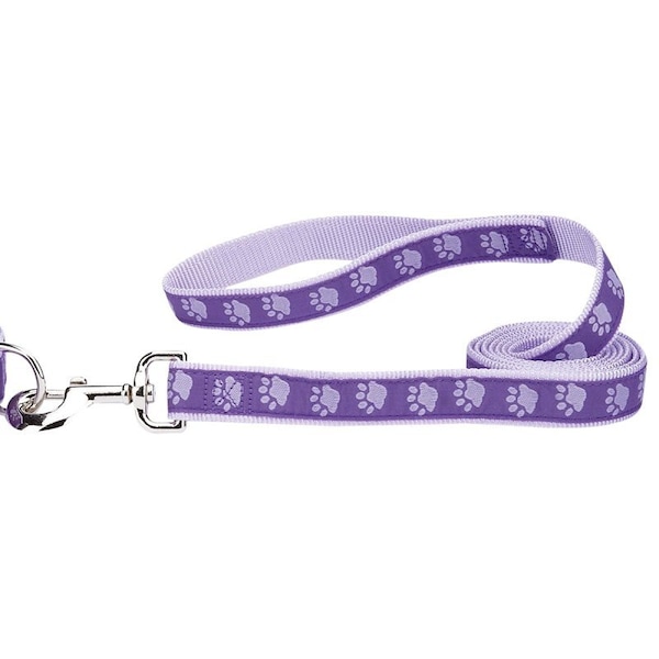 Casual Canine Two-Tone Pawprint Dog Lead, 6 ft L, 1 in W, Nylon Line, Purple, Fastening Method: Swivel Clip ZA8861 66 79 - main