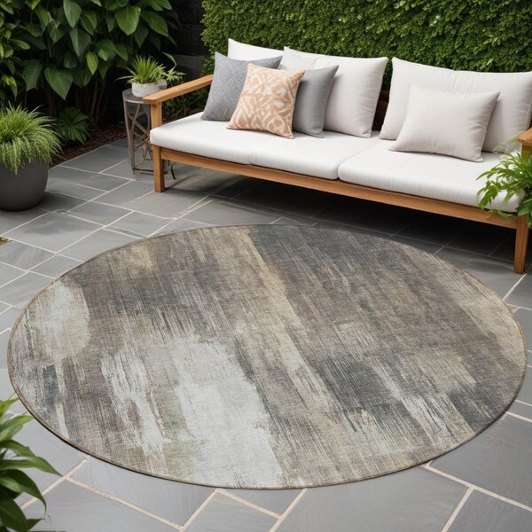 Homeroots 8' Taupe And Gray Round Abstract Washable Indoor Outdoor Area Rug 563615 - main