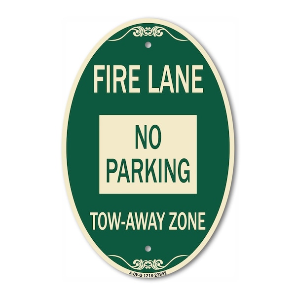 Signmission Fire Lane Sign No Parking Tow-Away Zone, 12 Inch X 18 Inch Architectural Oval, Heavy Gauge Aluminum A-OV-G-1218-23992 - main