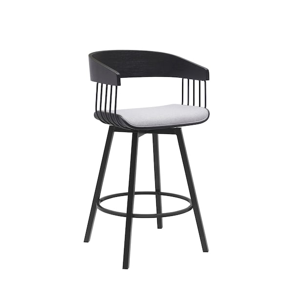 Armen Living Athena 27in Swivel Black Wood Counter Stool in Light Gray Fabric with Black Metal LCATBABLKLTGR26 - main