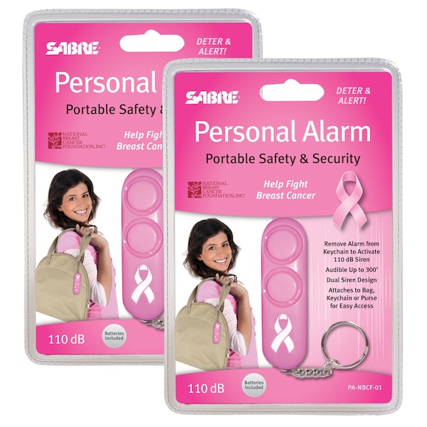 Sabre Personal Alarm, Pink Supports NBCF, 2PK PA-NBCF-01 - main