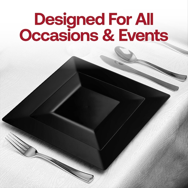Smarty Had A Party 8" Black Square Plastic Salad Plates (120 Plates), 120PK 6908-CASE - main