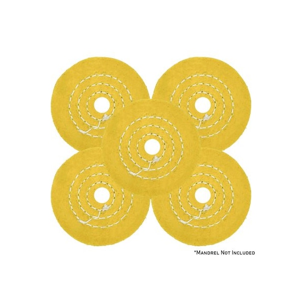Renegade Products Usa Mini Buffing Wheels, 1/2" Arbor Hole, Yellow Mini Buff Pack, 40-Ply, 1/2" Thick, 3 Inch, 5PK FCV3X40PYT-1/2AH-5PK - main