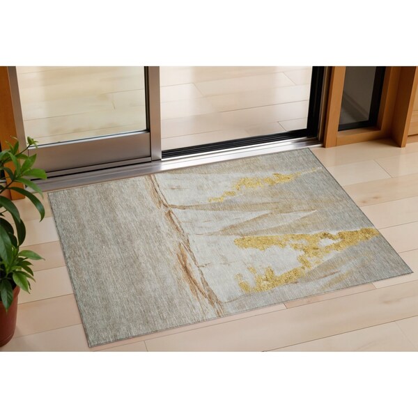 Homeroots 3' X 5' Taupe And Gold Nautical Washable Indoor Outdoor Area Rug 631047 - main