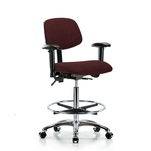 Blue Ridge Ergonomics High Bench Chair Chair, Fab, Hi Ben, Chr Tilt AA CF Cast, Bur, Adjustable Arms, 26" to 35-1/2" Height BR-FHBCH-CR-T1-A1-CF-CC-F41 - main