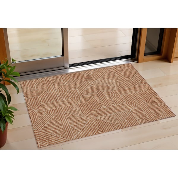 Homeroots 3' X 5' Terra Cotta And Brown Abstract Washable Indoor Outdoor Area Rug 594965 - main