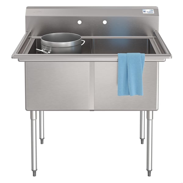 Koolmore 42 in. 18-Gauge 2-Compartment Commercial Sink with Backsplash, Bowl dimensions 18''x24''x14'' KM-SB182414-N3 - main