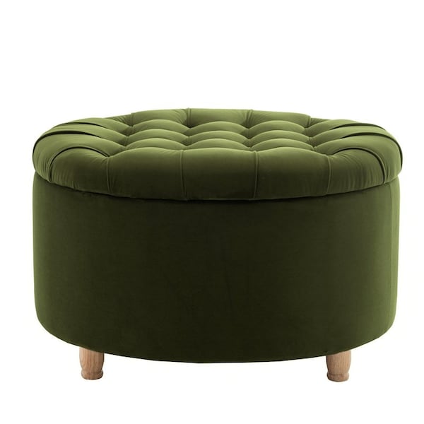 Niche Knight 28 in Large Round Pintucked Storage Ottoman with Lift off lid - Emerald Green N6270EG - main