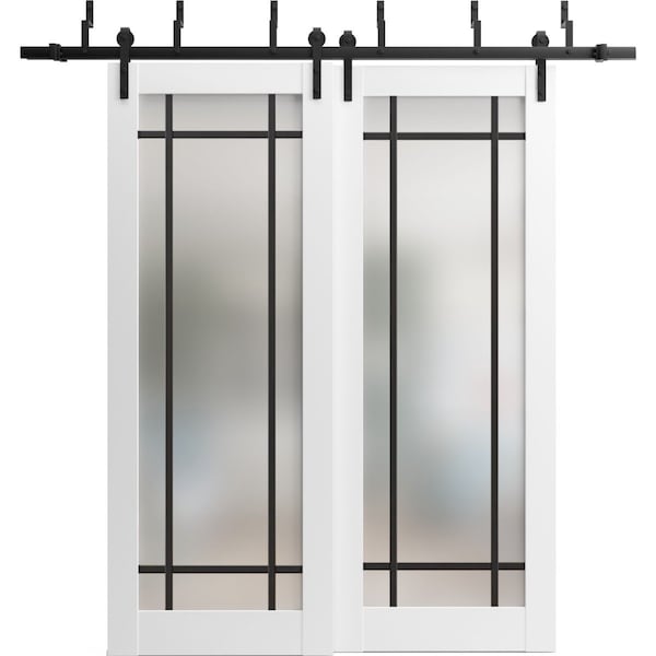 Sartodoors Sliding Closet Frosted Glass Barn Bypass Doors with Hardware Planum 2112 White 84x96 (2* 42x96) PLANUM2112BBB-WS-84 x 96 (2* 42x96) - main