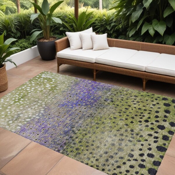 Homeroots 5' X 8' Green Purple And Black Abstract Washable Indoor Outdoor Area Rug 603090 - main