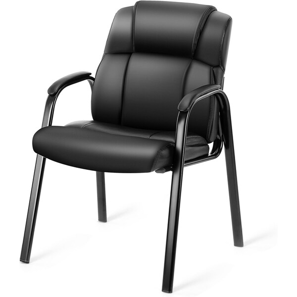 Simple Deluxe Waiting Room Leather Guest Chairs with Padded Arms, Comfy Stationary Reception Meeting Chair, Rest 3A88FNCHAR22X36PUBLK - main