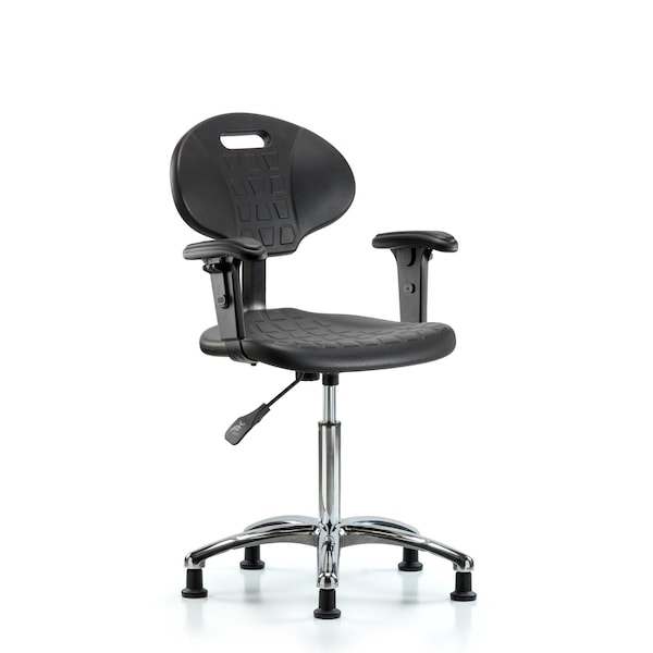 Blue Ridge Ergonomics Erie Med Bench Chair, Chrome, AA, Glides, 2-Way Adjustable, 19" to 27" Height, Black; Blue BR-TPMBCH-CR-A1-NF-RG - main