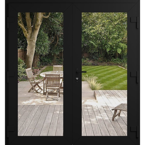 Vdomdoors Front Exterior Prehung Metal-Plastic Double Doors Clear Glass / MANUX 8666 Matte Black / Office Com MANUX8666DEXD-BLK-W72xH80-LH-I - main