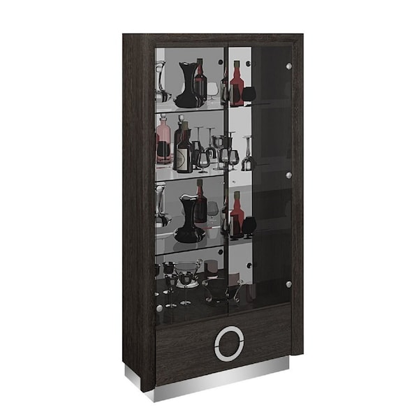 Homeroots 50in Gray and Silver Wood And Glass Curio Cabinet With Two Doors And One Drawer 366219 - main