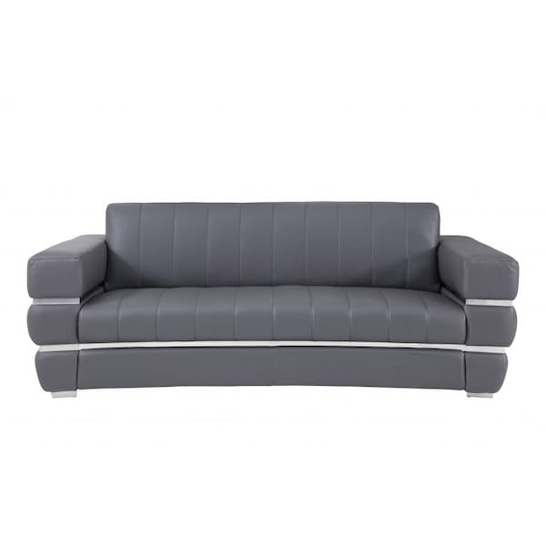 Homeroots 89" Dark Gray Italian Leather Sofa With Silver Legs 476521 - main