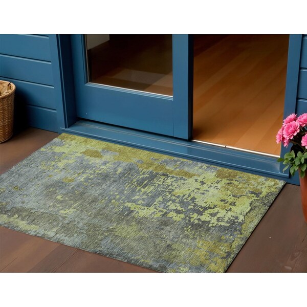 Homeroots 3' X 5' Fern Green Gray And Olive Green Abstract Washable Indoor Outdoor Area Rug 618226 - main