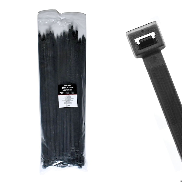 Cable Ties Unlimited Cable Tie, 17 in L, 175 lb Strength, 4.9 in Max Bundle Dia, Nylon 6/6, UV Resistant, Black, 100PK HD17-175-0C - main