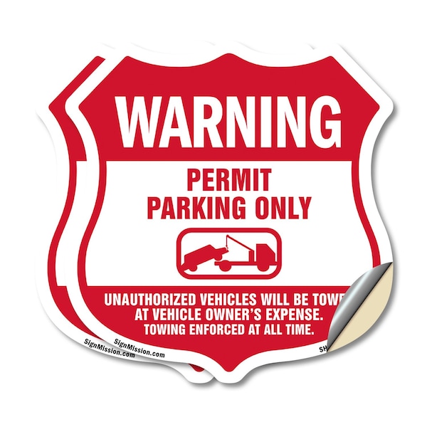 Signmission No Parking Without Permit Shield Sign Wa, 12 inch X 12 inch, Vinyl Decal, 2PK SHI-D-2PACK-12-398 - main