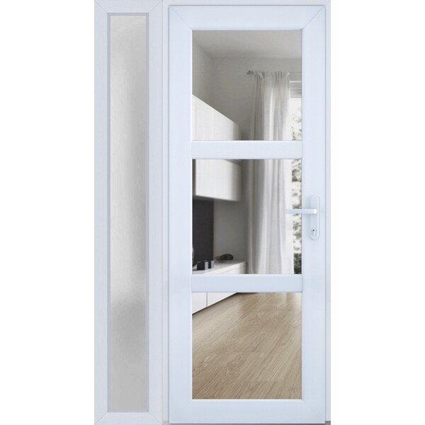 Vdomdoors Front Exterior Prehung FiberGlass Door Clear Glass See-through / Manux 8555 White Silk Clear Glass MANUX8555EXD-WS-W30+16 x H80-RH - main