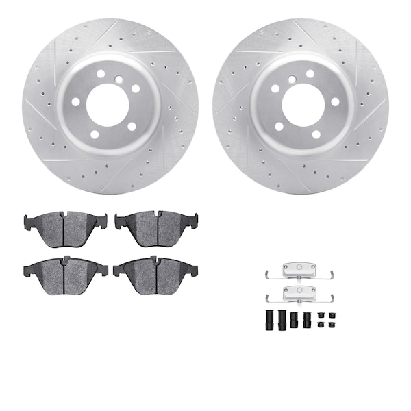 Dynamic Friction Co DFC Rotors-Drilled & Slotted-Silver w/ EURO 5000 Ceramic Brake Pads Incl Hdw 7612-31059 - main