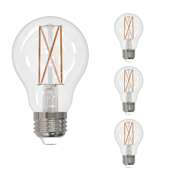 Bulbrite LED Filament 8.5W Dimmable A19 Light Bulbs, Clear Glass, Medium E26 Base, 3000K, 850lu, 4PK 862798 - main